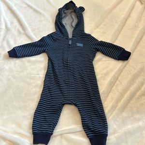 Carters navy and light blue hooded zip up one piece.
